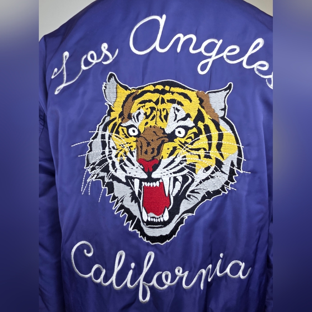 NWT Forever 21 Size L Stylish Blue Jacket with Bold Stripes - Picture 5 of 13